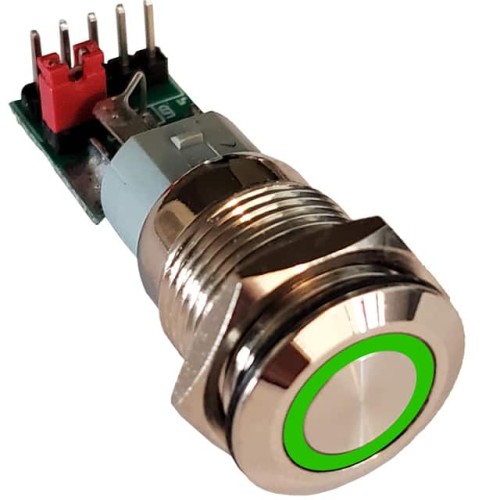 16MM DEBOUNCE PB SW HDR LED GR