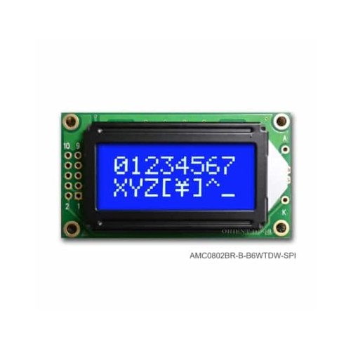 LCD COB CHAR 8X2 BLUE TRANSM SPI