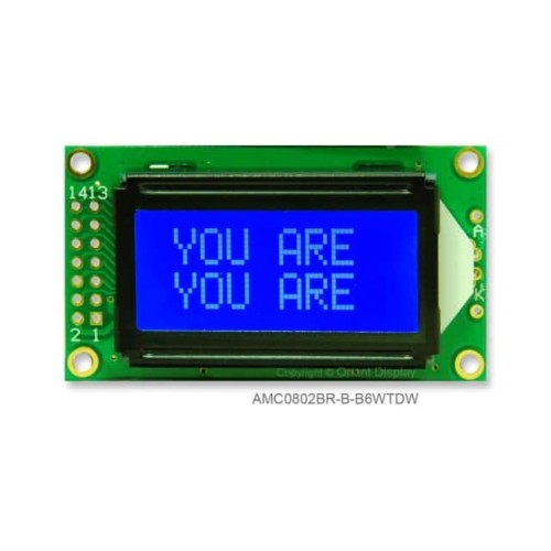 LCD COB CHAR 8X2 BLUE TRANSF