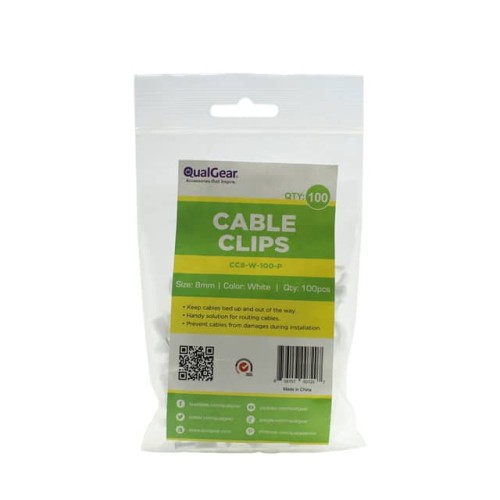 CABLE CLIPS, 8MM WHITE, 100 PACK