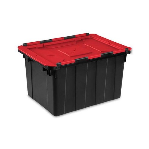 HINGED LID INDUSTRIAL TOTE, BLAC
